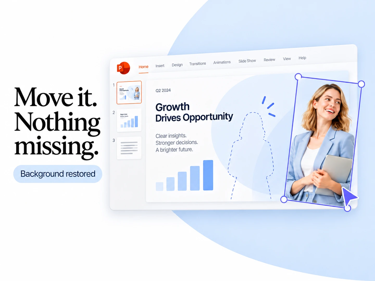Demonstration of background inpainting and watermark removal on presentation slides