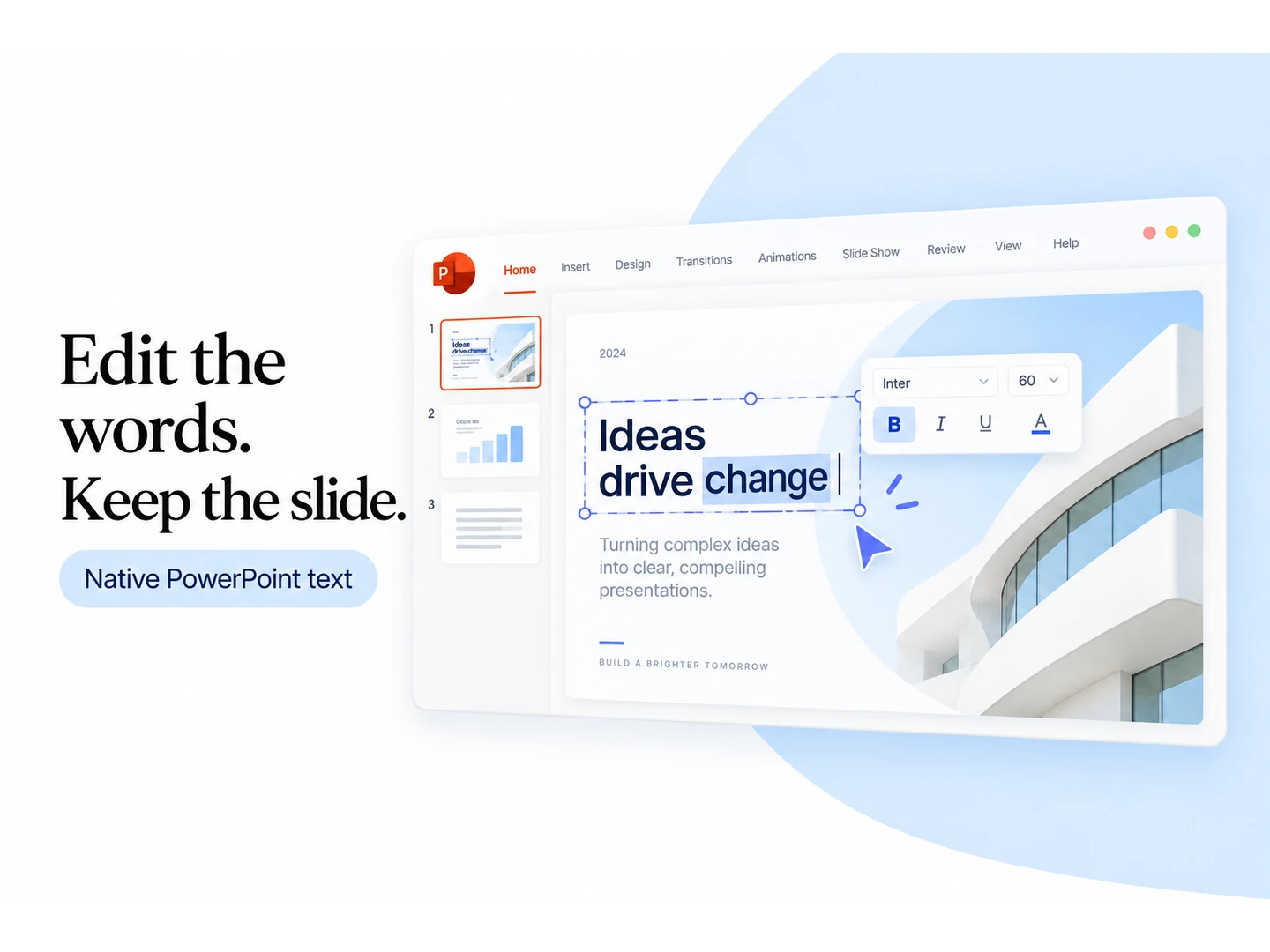 Demonstration of editable native PowerPoint text boxes extracted from slide images